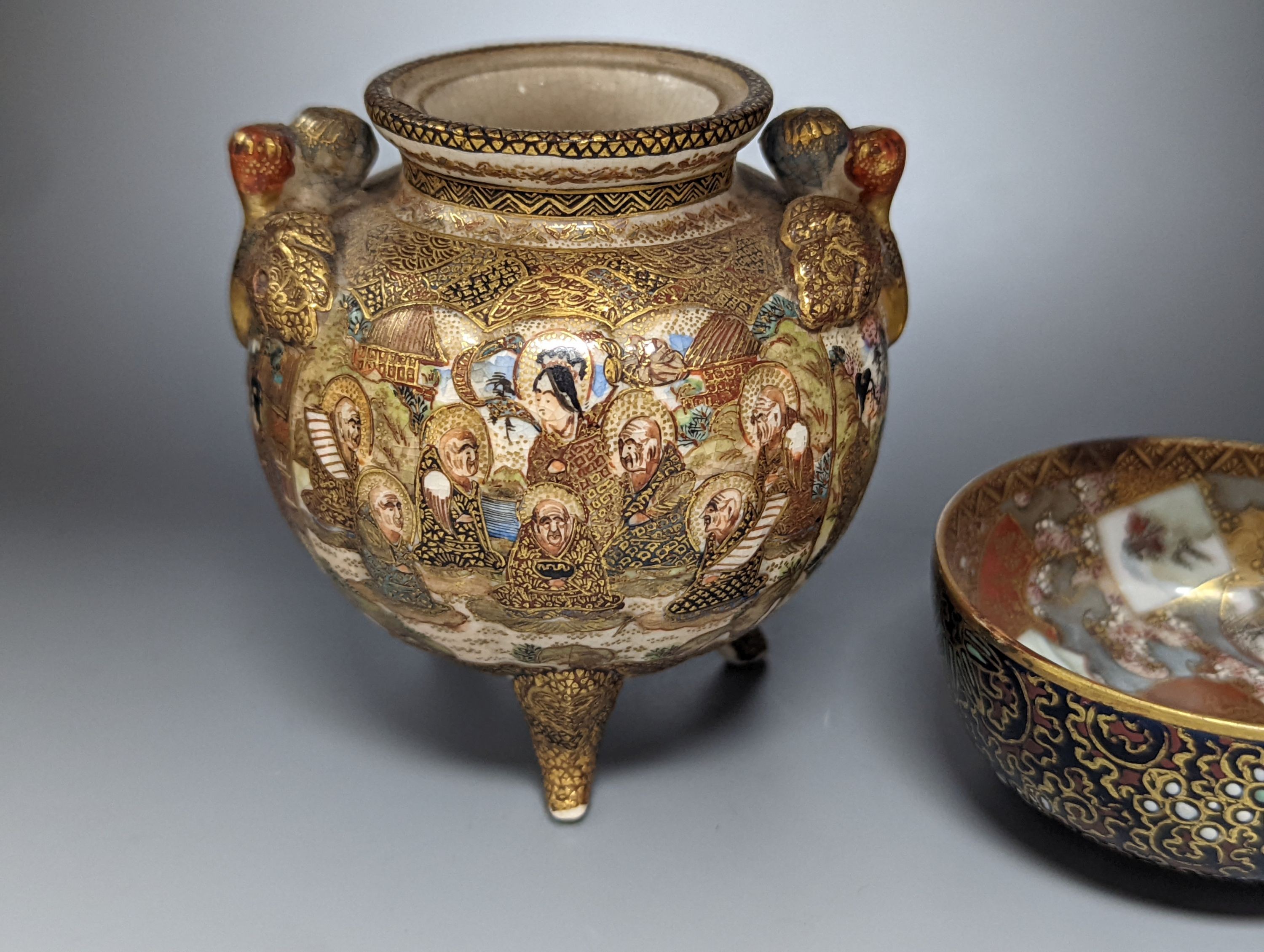 A Satsuma globular jar, 7.5cm., and a Kutani bowl, both signed